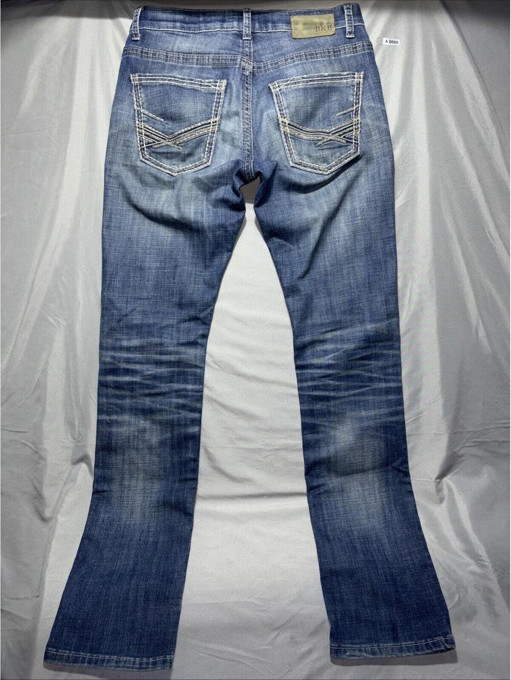 BKE Alec Jeans Straight Leg Mens 31 Long Distressed Blue Western Denim (31x37) - Picture 2 of 11